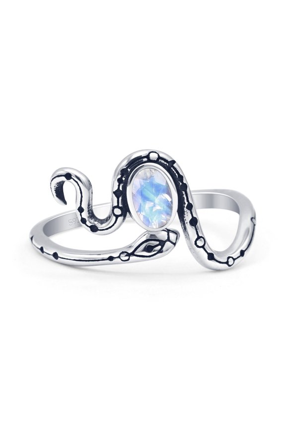 Oval Snake Oxidized Ring Moonstone 925 Sterling Silver Size 5