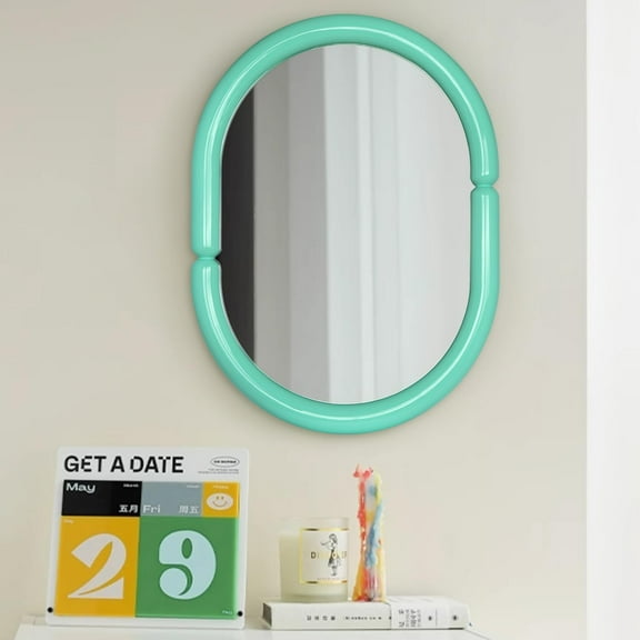 Oval Solid Wood Vanity Mirror Bagel Shaped Wall Mounted Mirror High-end for Bedroom Bathroom Wall Decor (Blue)