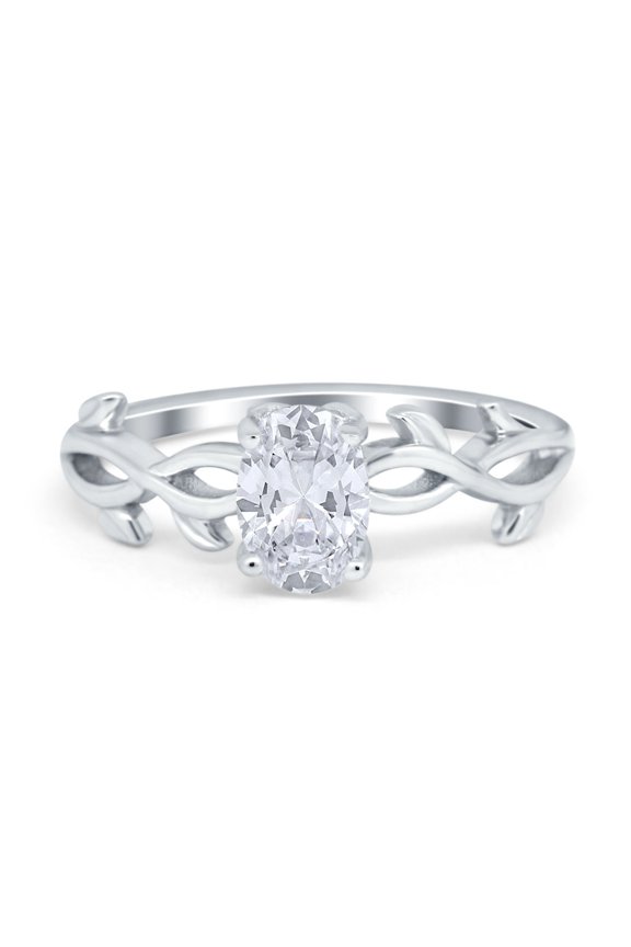 Oval Solitaire Art Deco Wedding Ring Simulated Cubic Zirconia 925 Sterling Silver Size 10