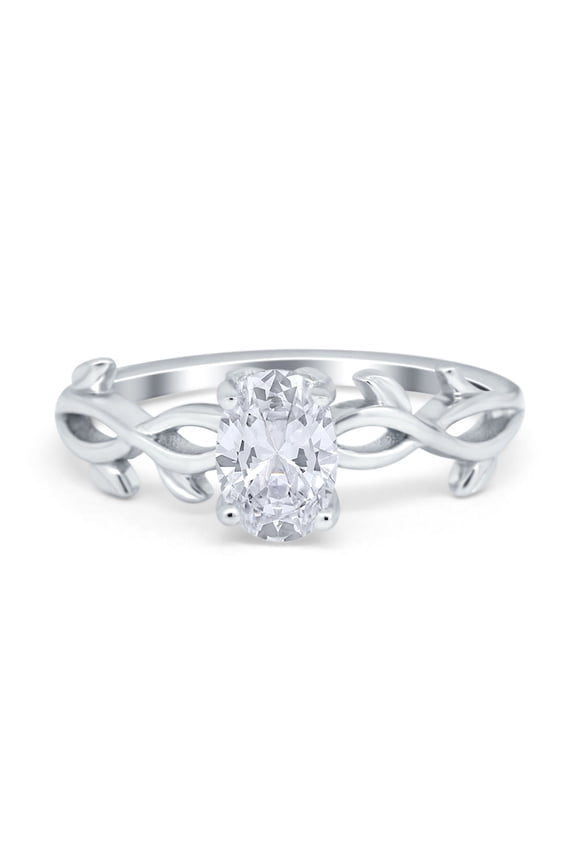 Oval Solitaire Art Deco Wedding Ring Simulated Cubic Zirconia 925 Sterling Silver Size 7