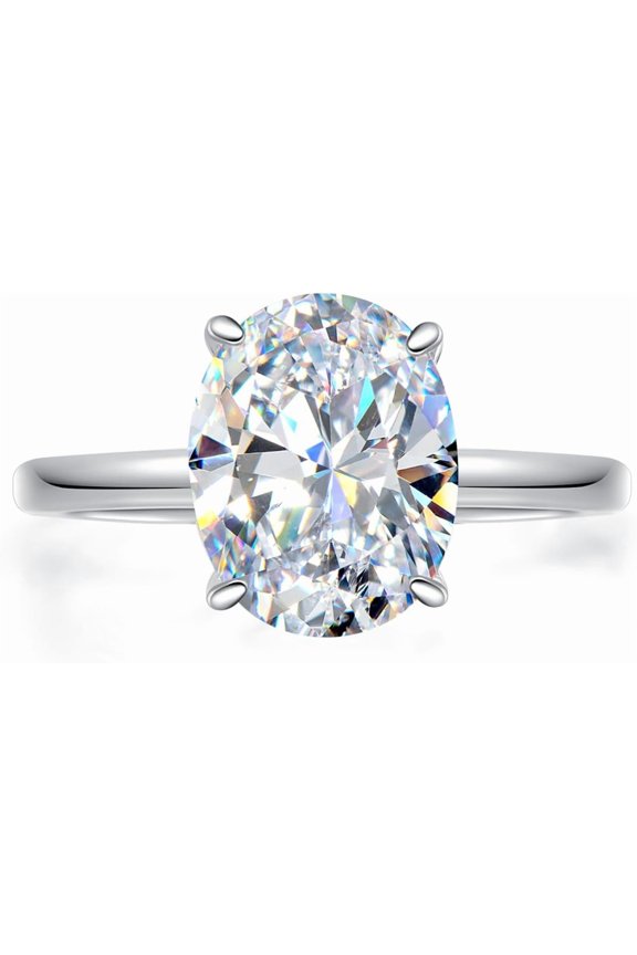 Oval Solitaire Engagement Ring Women’s 925 Sterling Silver Fake Diamond Ring Cubic Zirconia 18K White Gold Plated-a-8
