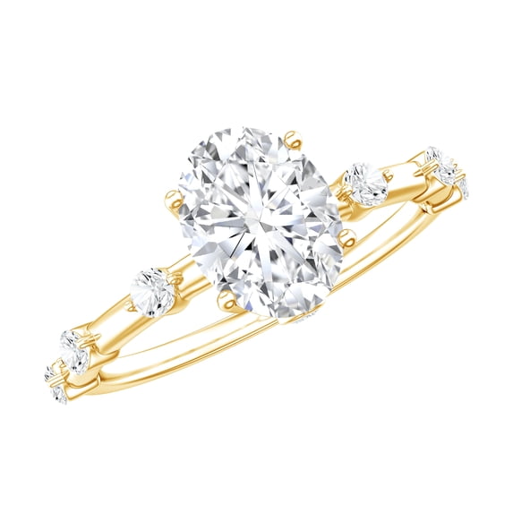 Rosec Jewels 1.71 Ct Oval Solitaire Moissanite Engagement Ring, with Spaced Accent (6X8 mm, D-VS1 Grade Certified) - Jewelry Box included, 18K Yellow Gold, US 4.00