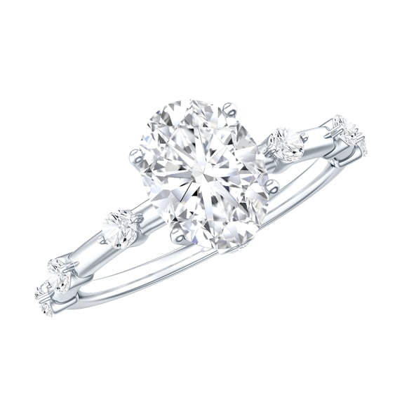 Rosec Jewels 1.71 Ct Oval Solitaire Moissanite Engagement Ring, with Spaced Accent (6X8 mm, D-VS1 Grade Certified) - Jewelry Box included, 925 Sterling Silver, US 5.50