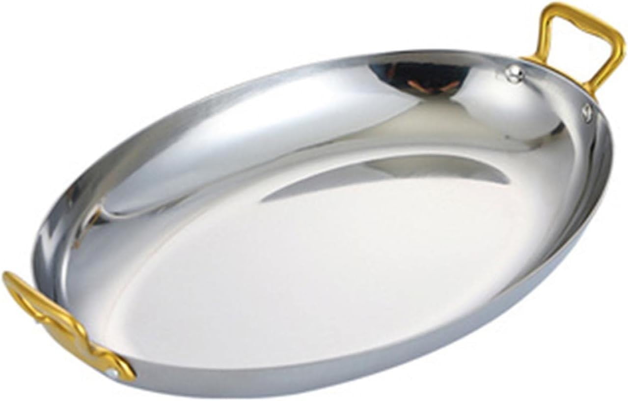 Oval Spanish Paella Pan With AntiScald Dual Handles, 304 Stainless
