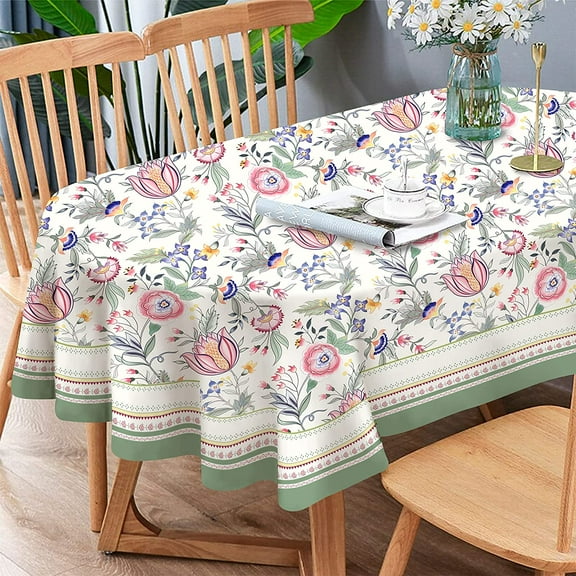 Oval Spring Floral Tablecloth, Waterproof Floral Table Cloth for Oval Tables, Rectangle 60 x 84 inch, Fabric Table Cloth for Dining, Holiday, Parties, Picnic, indooor, Outdoor use