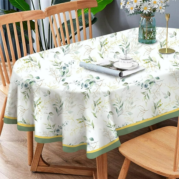 Oval Spring Leaf Tablecloth, Sage Green Table Clothes for Oval Tables 54 x 72, Perfect for Kitchen Dinner, Restaurant,Outdoor Holiday Picnic Table Cover