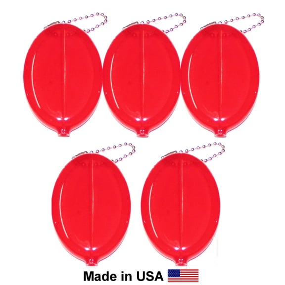 Oval Squeeze Coin Purses 5 Red | Multi-Purpose uses | Holds change & small items | Made in USA