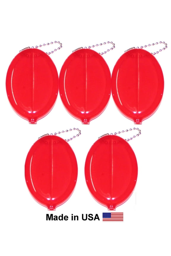Oval Squeeze Coin Purses 5 Red | Multi-Purpose uses | Holds change & small items | Made in USA