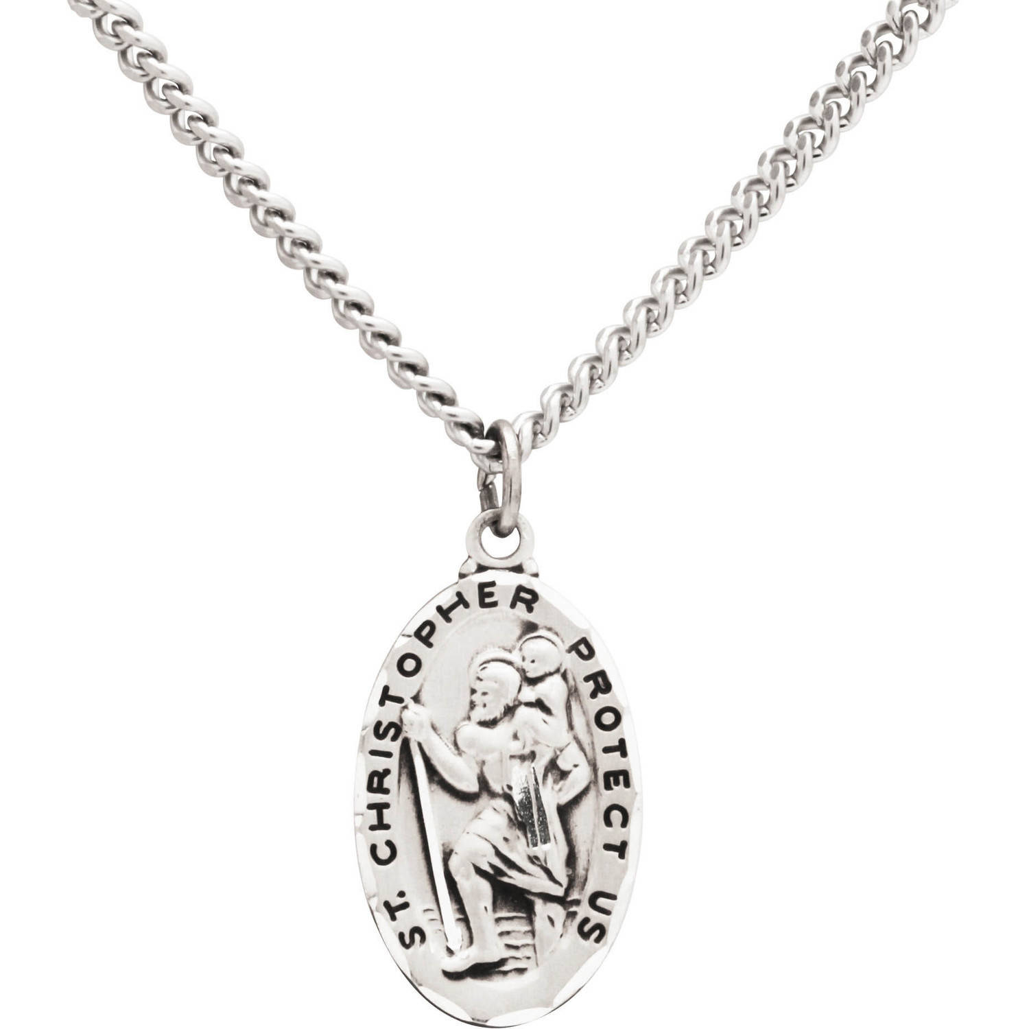 Oval St. Christopher Medal Sterling Silver Pendant Necklace, 24" Chain - image 1 of 7
