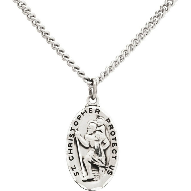 Oval St. Christopher Medal Sterling Silver Pendant Necklace, 24" Chain