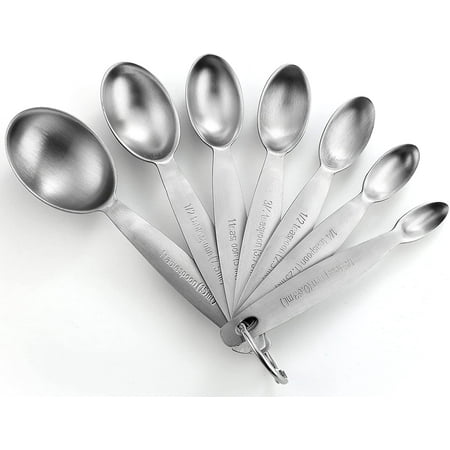Oval Stainless Steel Metal Measuring Spoons Set, Easy to Read Dual Measurements for Dry and Liquid Ingredients, Medicine and More, Kitchen Essentials, Set of 7