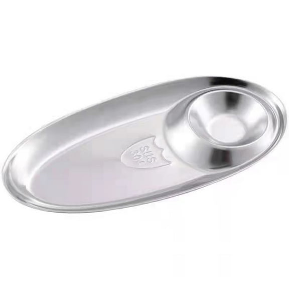 Oval Stainless Steel Serving Tray with Seasoning Compartment Snack Plate for French Fries Dumplings Chicken Wings Desserts Party Food Display Dishwasher Safe Durable Metal Appetizer Platter