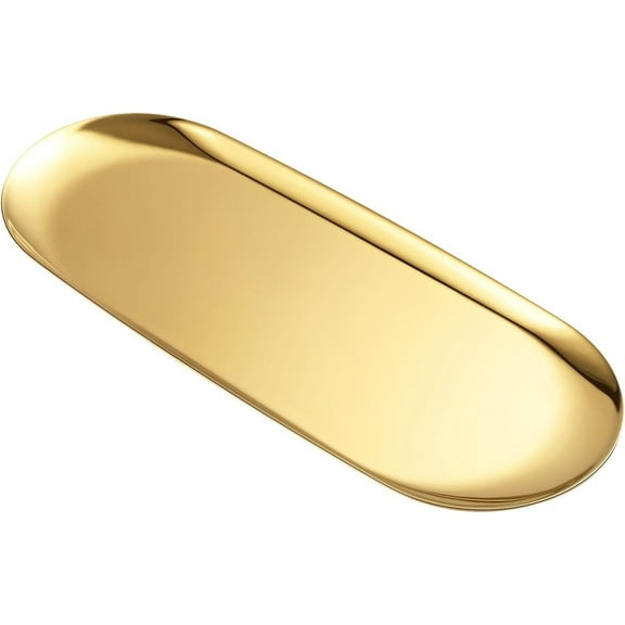 Oval Stainless Steel Tray Decor for Coffee Table Living Room,Bathroom Accessory Vanity Tray,Jewelry Dish Aesthetic,Perfume & Makeup Tray,Serving Platter,Display Tray.18cmX8.5cm.Golden,1Piece