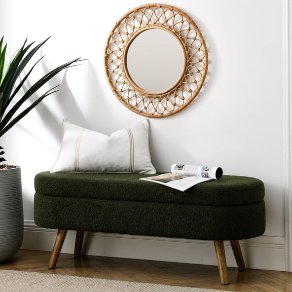 Oval Storage Bench - 43.5"x16"x16", Handmade, Rubber Wood Legs, Adds Elegance To Home In With Handmade Details Legs