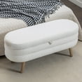 thumbnail image 1 of Oval Storage Bench, Boucle Fabric Upholstered Bench with Wood Legs ,Ottoman Bench Indoor for Living Room, Bedroom, End of Bed, Entryway, Bed Side, Ivory, 1 of 8