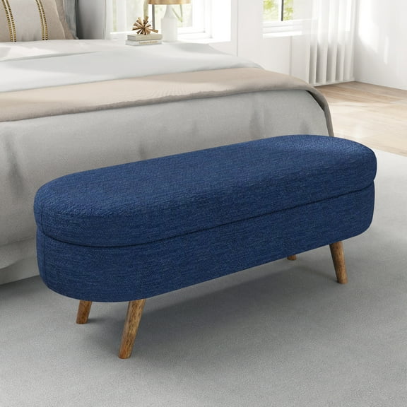 Ottoman Oval Storage Bench,Rubber Wood Legs,BLUE(43.5"x16"x16")