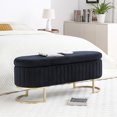 thumbnail image 1 of Oval Storage Bench, Upholstered Velvet End of Bed Bench, Storage Ottoman Bench with Golden Metal Legs, Modern Entryway Bench Fully Assembled Except Legs, 1 of 7