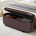 thumbnail image 1 of Oval Storage Ottoman Bench, 49.5" PU Leather Upholstered Entryway Bench with Safety Hinge and Solid Wood Legs, Flip Top Foot Rest Long Stool for Sofa Couch Bedroom End of Bed Living Room, Brown, 1 of 7