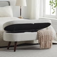 thumbnail image 1 of Oval Storage Ottoman Bench for Bedroom, 43.8" Upholstered Bench with Storage, Boucle End of Bed Bench with Safety Hinges & Solid Wood Legs for Living Room Bedroom Entryway, Beige, 1 of 7