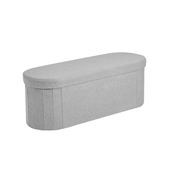 Oval Storage Ottoman Bench, Foldable Teddy Fleece Bench, 660 lbs Capacity, Bedside Storage Chest, Living Room Seating, Bedroom Organizer, Grey