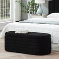 thumbnail image 1 of Oval Storage Ottoman Bench, Upholstered Boucle Teddy Fabric End of Bed Bench with Storage, End of Bed Stool with Safety Hinge for Bedroom, Living Room, Entryway, 1 of 8