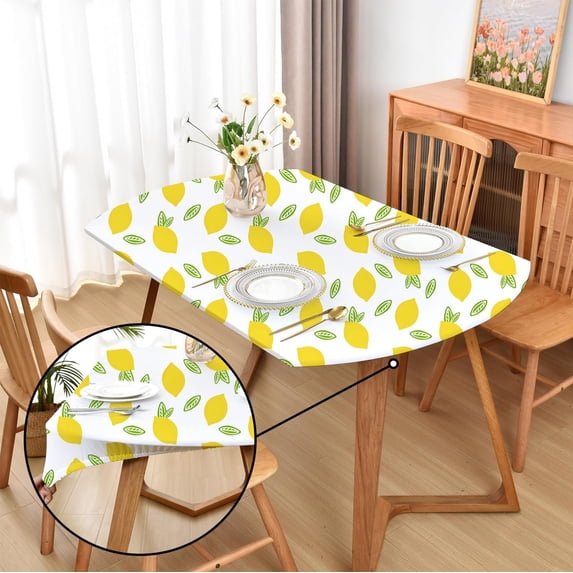 Oval Summer Yellow Lemon Fitted Tablecloth with Elastic 48x68 inch for Oval Tables Washable Stretchy Spandex Fabric Table Cover Cloth Not Vinyl Table Protector
