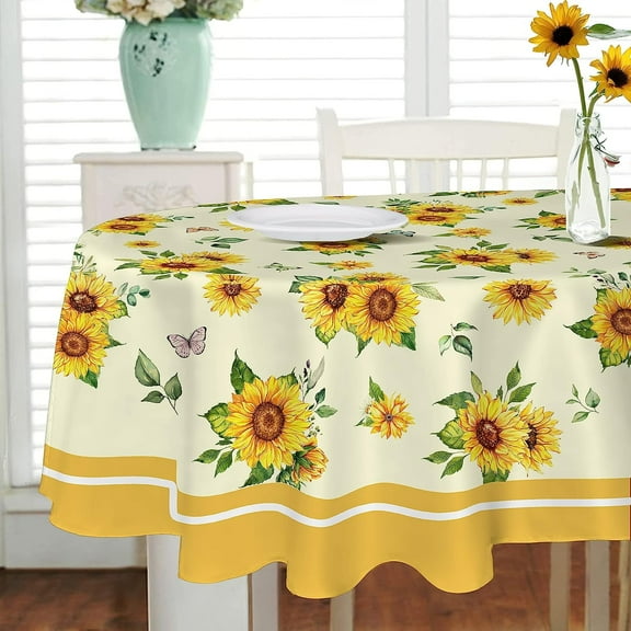 Oval Sunflower Tablecloth, Rustic Spring Summer Floral Table Cloth, Farmhouse Waterproof Durable Polyester Wrinkle-Free Table Cover for Indoor Outdoor, Holiday Kitchen Dining and Parties