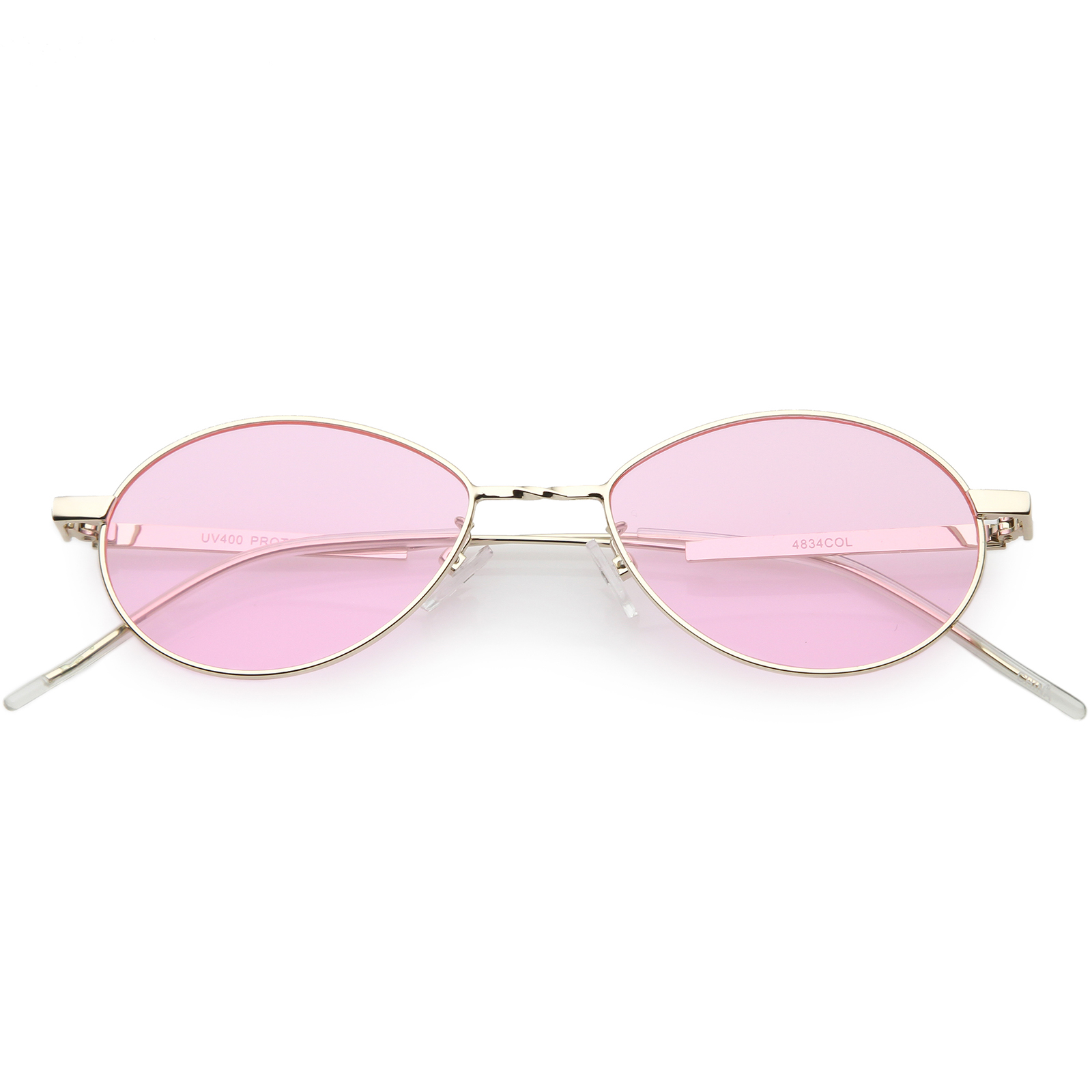 Oval Sunglasses Slim Metal Arms Color Tinted Flat Lens 51mm 