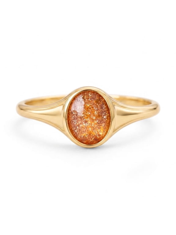 Oval Sunstone Engagement Ring, Solitaire Signet Band, Unique Wedding Ring, Minimalist Promise Ring, October Birthstone Ring, 925 Sterling Silver Ring