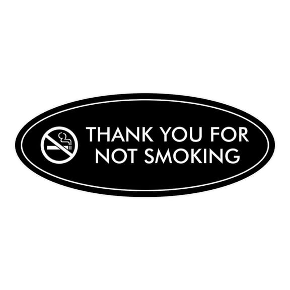 Oval THANK YOU FOR NOT SMOKING Sign (Black) - Small 2x5"