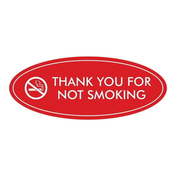 Oval THANK YOU FOR NOT SMOKING Sign (Red) - Medium 2.75x7"