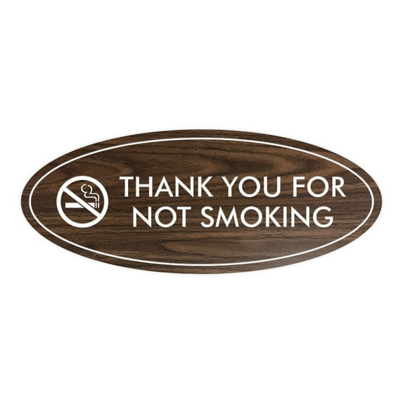Oval THANK YOU FOR NOT SMOKING Sign (Walnut) - Large 3.6x9"