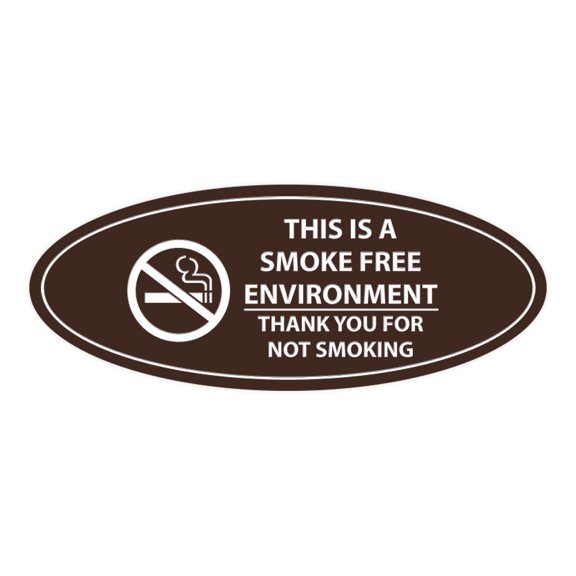 Oval THIS IS A SMOKE FREE ENVIRONMENT THANK YOU FOR NOT SMOKING Sign (Dark Brown) - Small 2x5"