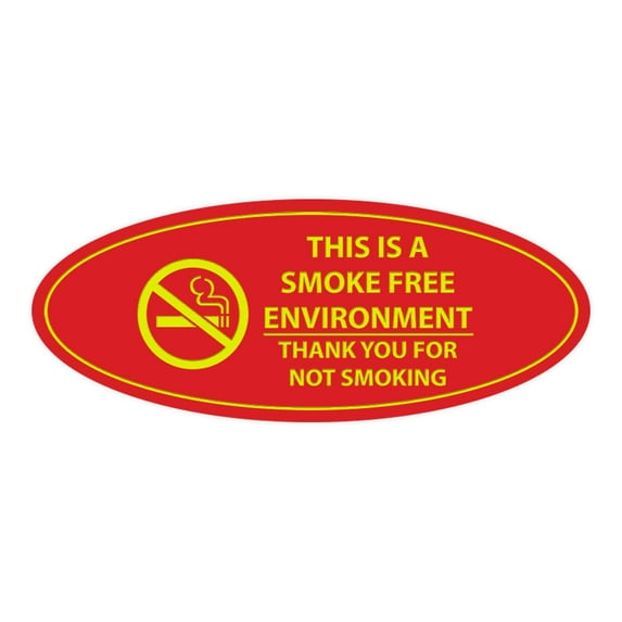 Oval THIS IS A SMOKE FREE ENVIRONMENT THANK YOU FOR NOT SMOKING Sign (Red/Yellow) - Small 2x5"