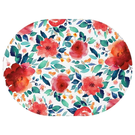 Oval Table Cloth Red Flower,Wrinkle Free Table Cover with Polyester,Waterproof Reusable Tablecloth for Kitchen Picnic Party (Oval,54x72inch)