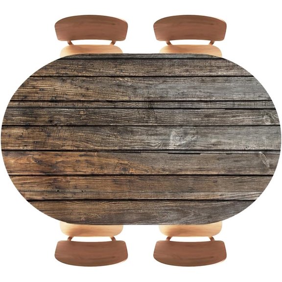 Oval Table Cover with Elastic Edges, Floor Rustic Wood Texture Background Planks, Fitted Polyester Cloth for Home Dining, Picnic, Banquet Decor, Fits 48"x68" Oval Tables
