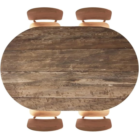 Oval Table Cover with Elastic Edges, Old Brown Striped Rustic Wood Texture, Fitted Polyester Cloth for Home Dining, Picnic, Banquet Decor, Fits 48"x68" Oval Tables