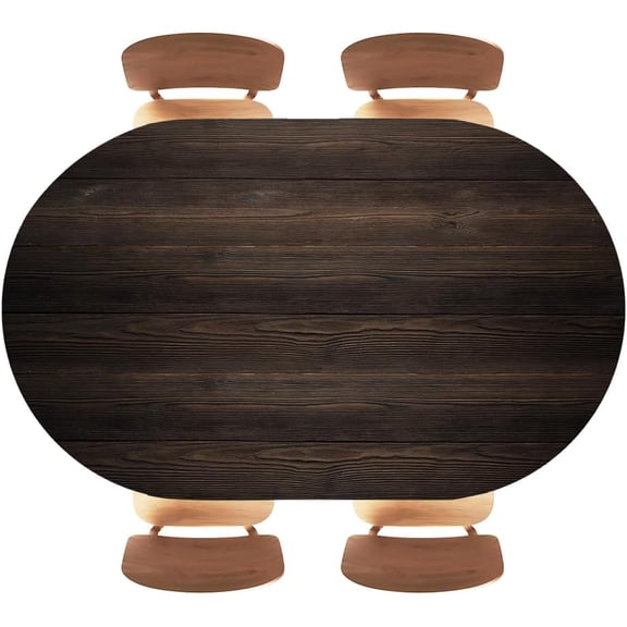 Oval Table Cover with Elastic Edges, Vintage Rustic Planks Brown Wood Texture, Fitted Polyester Cloth for Home Dining, Picnic, Banquet Decor, Fits 48"x68" Oval Tables