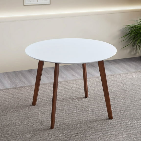 Oval Table With White Top And Solid Wood Legs, Mid Century Design Based Dining Mid-century Modern Appeal, Stable