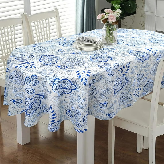Oval Tablecloth 52 x 70 Inch, Blue Paisley Floral Tablecloth for Oval Table, Fabric Wrinkle Free Washable Waterproof Vintage Tablecloth Oval Table Cloth for Dining Room Table