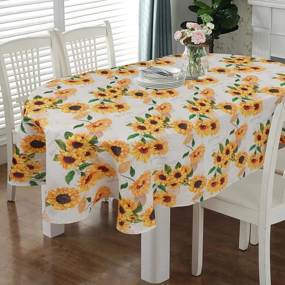 Oval Tablecloth 52 x 70 Inch, Sunflower Flower Tablecloth for Oval Table, Fabric Wrinkle Free Washable Waterproof Tablecloth Oval Table Cloth for Kitchen Dining Room Table