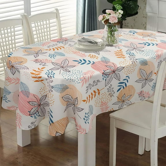 Oval Tablecloth 54 x 72 Inch, Boho Orange Tablecloth for Oval Table, Fabric Wrinkle Free Washable Waterproof Fall Leaf Tablecloth Oval Table Cloth for Dining Room Table