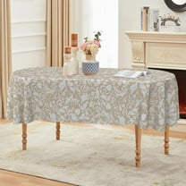 Oval Tablecloth 60 x 102 Inch, Vintage Floral Beige Oval Table Cloth, Waterproof Wrinkle Free Oval Table Cover for Indoor Outdoor Kitchen Dinning Room