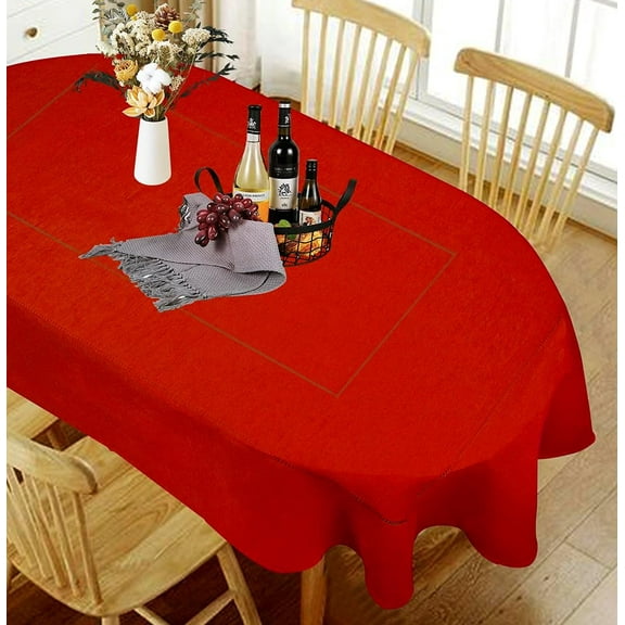 Oval Tablecloth 60 x 102 Inch, Washable Fabric Oval Table Cloth,Red Oval Table Cloth, Oval Tablecloth with Hollow for Oval Table