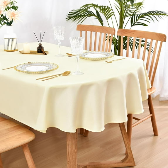 Oval Tablecloth 60 x 102 Inch Washable Fabric Table Cloth Solid Ivory Table Cover for Dining Wedding Party Banquet Tabletop Decoration