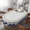thumbnail image 1 of Oval Tablecloth - 60 x 84 Inch Blue Floral Rustic Tablecloth Classic French Country Printed Table Cover for Farmhouse Decoration, Suitable for Home, Kitchen, Indoor and Outdoor Dining Table, 1 of 6