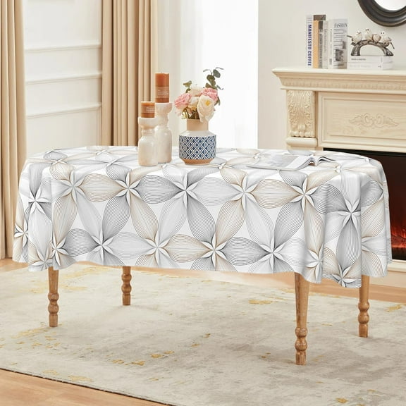 Oval Tablecloth 60 x 84 Inch, Modern Abstract Geometric Flower Oval Table Cloth, Waterproof Wrinkle Free Oval Table Cover for Indoor Outdoor Kitchen Dinning Room