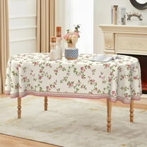 Oval Tablecloth 60 x 84 Inch, Pink Vintage Floral Oval Table Cloth, Waterproof Wrinkle Free Oval Table Cover for Indoor Outdoor Kitchen Dinning Room