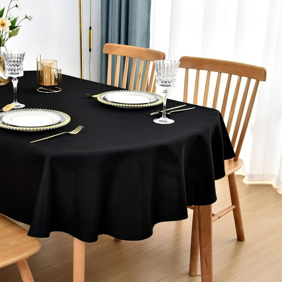 Oval Tablecloth 60x102 Inch Polyester Fabric Table Cloth Solid Black Heavy Duty Table Cover Washable for Dinning Kitchen Home Party