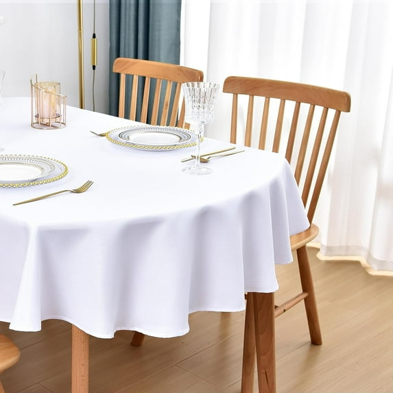 Oval Tablecloth 60x102 Inch Polyester Fabric Table Cloth Solid White Heavy Duty Table Cover Washable for Dinning Kitchen Home Party